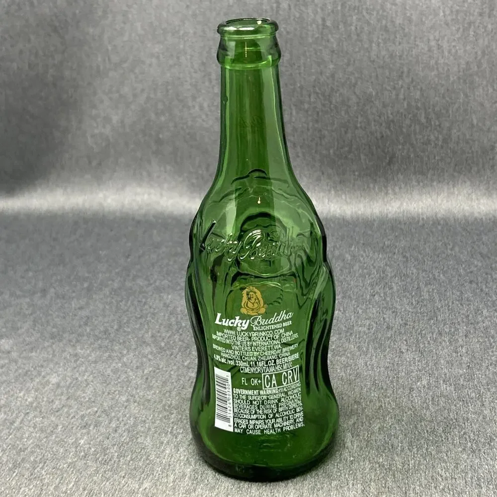 Lucky Buddha Beer Bottle Green Glass Empty Collectible Barware Decor